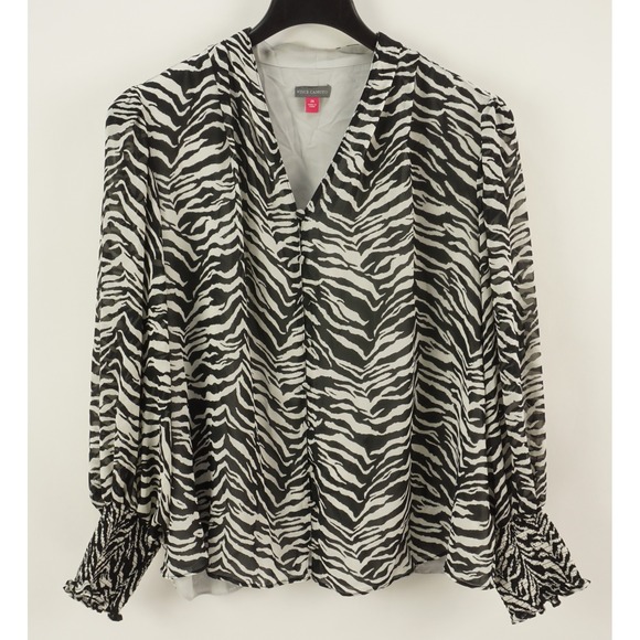 Halogen Tops - New Halogen Women's 2X Smocked Cuff Zebra‎ Print Chiffon Button Up V-Neck Blouse
